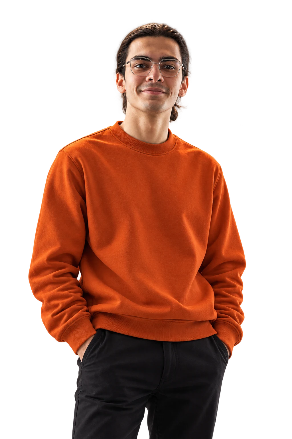 Amirali Khosravian wearing glasses and a sweatshirt